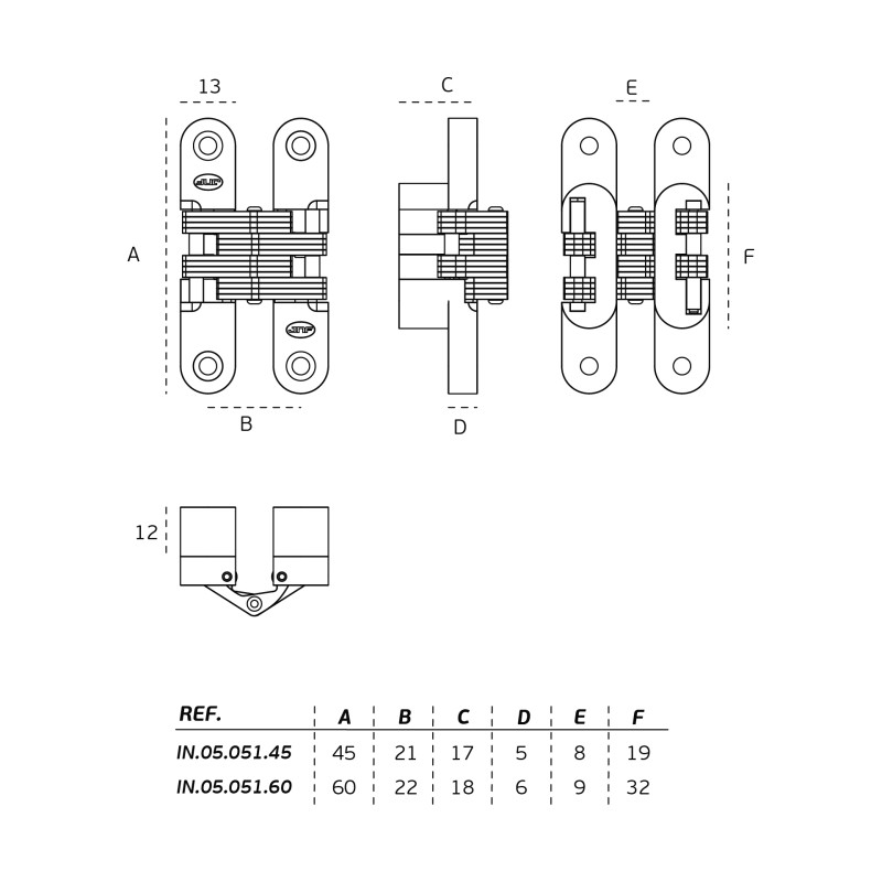 Hidden hinge JNF IN.05.051.45 — stainless steel (20 kg)
