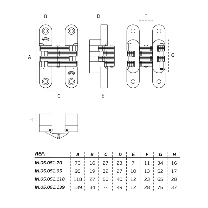 Hidden hinge JNF IN.05.051.45 — stainless steel (20 kg)