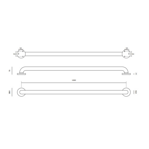 Auxiliary handle IN.12.028 stainless steel 1000 mm