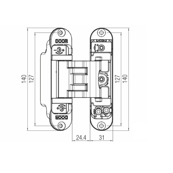 Concealed hinge KOBLENZ K3000 — matt chrome (45 kg)