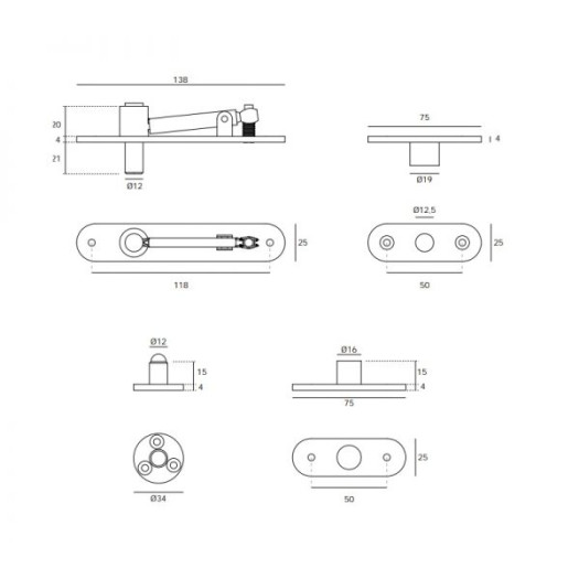 Svārsts PIVOT tipa eņģe JNF IN.05,194 līdz 80 kg