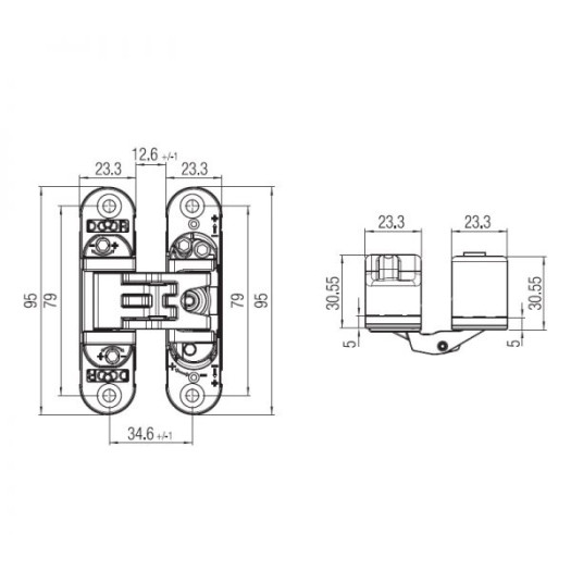 Slēpta eņģe KOBLENZ K6200 — matēts hroms (45 kg)
