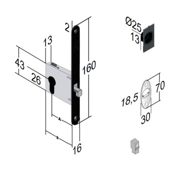 Bīdāmo durvju slēdzene BONAITI mod. 022 PZ — melna